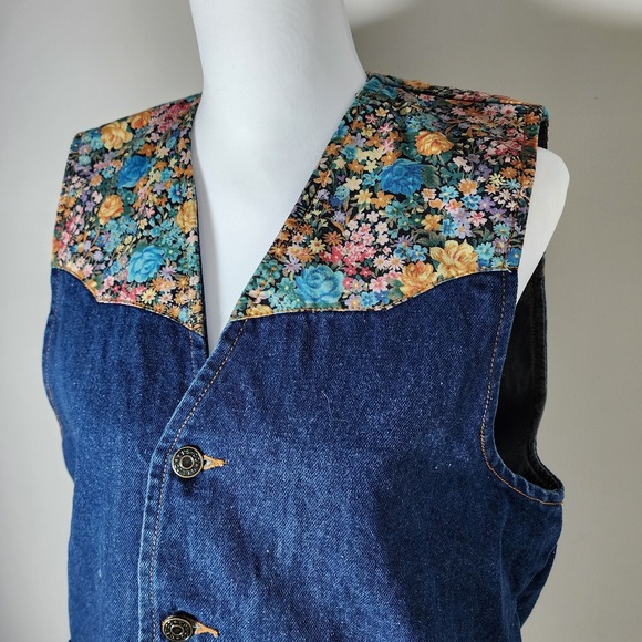 CPS Denim Vest Womens Large Floral Western Cowgirl Rodeo 80s Cottagecore Country - Picture 11 of 16